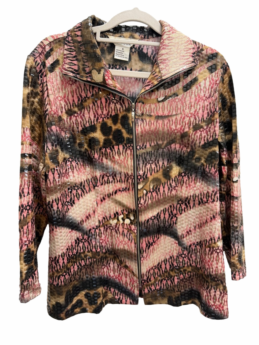 Misook Animal Print Pink & Tan Sequin Jacket Size Small
